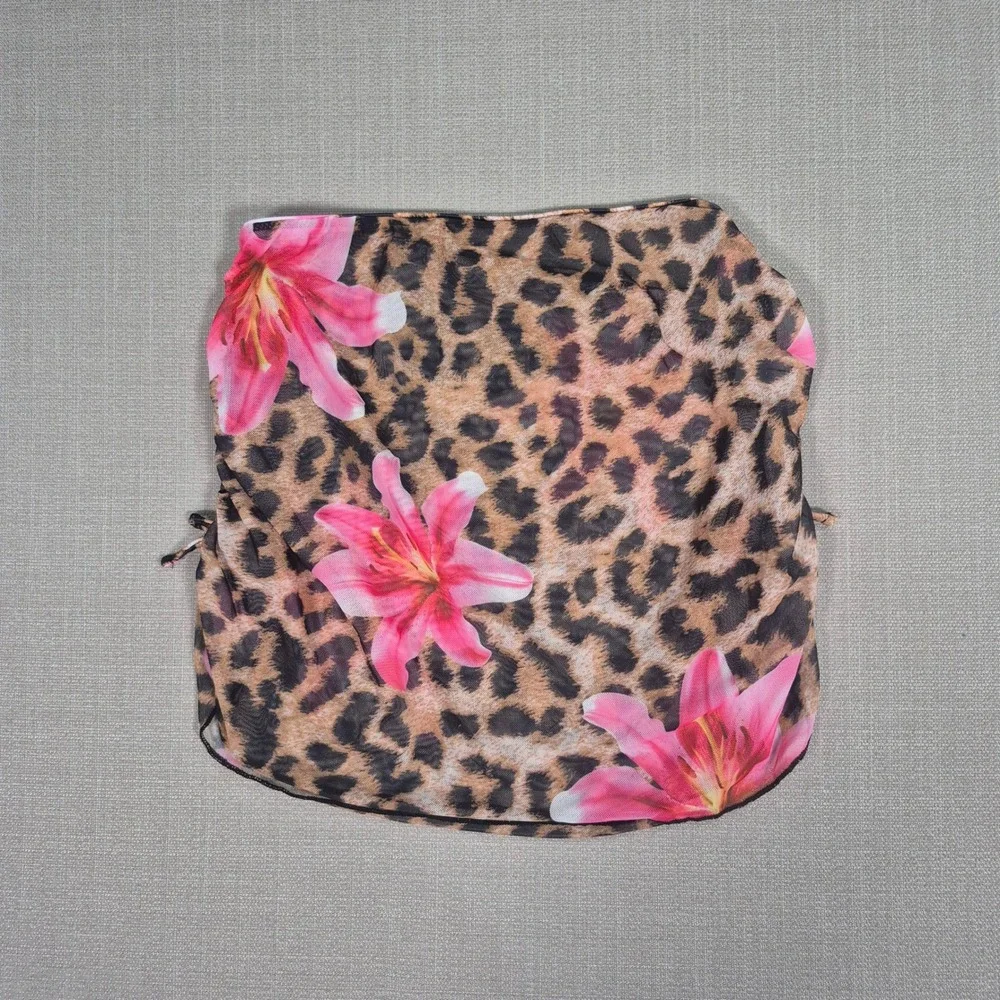 Girls Leopard Floral 3 Piece Swimsuit Bikini Sarong Set Pink Lily Size 12Y